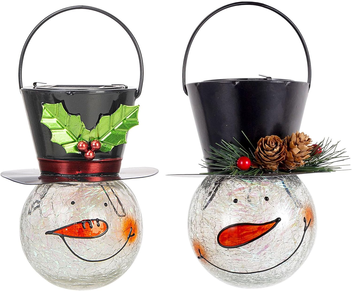 Christmas Snowman Solar Lanterns + Pinecone Snowman Solar Lanterns for Garden, Patio, Yard, Porch, Xmas Holiday Party Decor