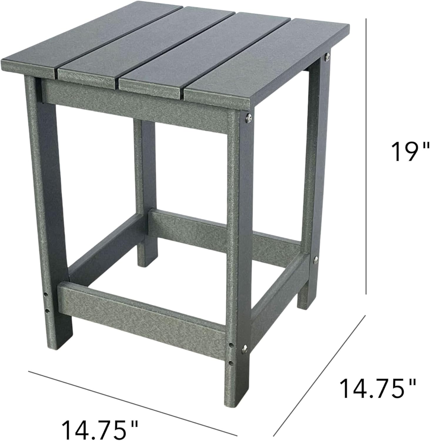 Shine Company Adirondack Square Outdoor Side Table, HDPE Resin End Table, Weatherproof Small Table, Gray