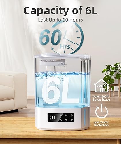 Miniatura 2 de BREEZOME Humidificadores de 6L para dormitorio, habitación grande y difusor de aceite esencial, humidificadores ultrasónicos de niebla fría de