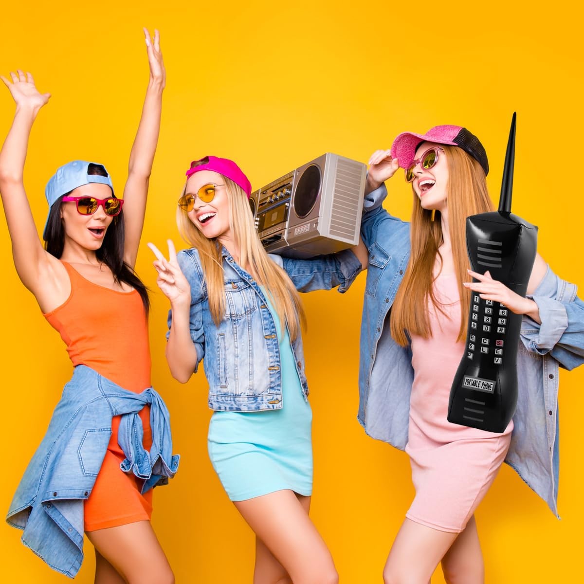 Nadmuchiwane instrumenty, zabawka, nadmuchiwane radio w stylu lat 80-tych i 90. XX wieku, akcesoria karnawałowe, na imprezę w stylu retro, hip-hop, rekwizyty do rocka