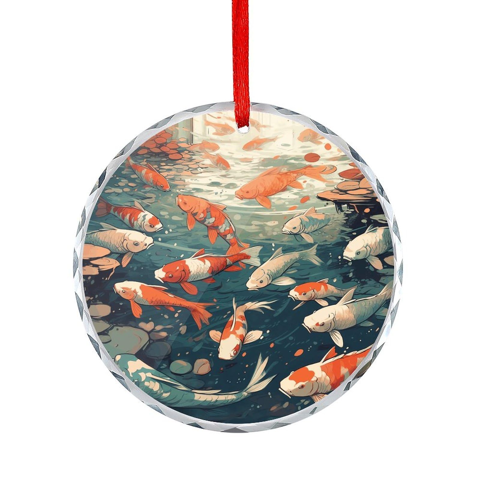 Btcowzrv Style Hand Drawn Fish Pattern Round Ornament Hanging Pendant Decor