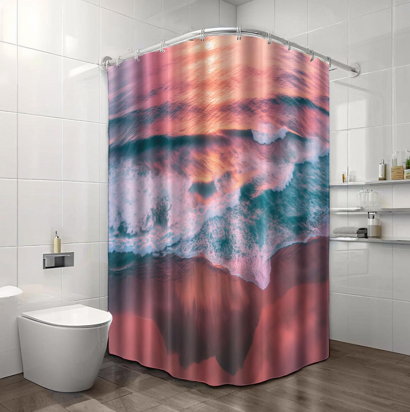 Rideau de douche anti-moisissure imperméable en tissu lavable rouge et vert