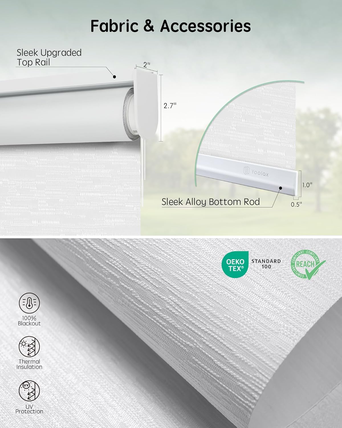 Yoolax Motorized Blinds with Remote, Blackout Smart Blinds for Windows Motorized Roller Shades, Automatic Window Blinds Directly Compatible with Alexa Electric Blinds (Jacquard White, 31" W x 72" H)