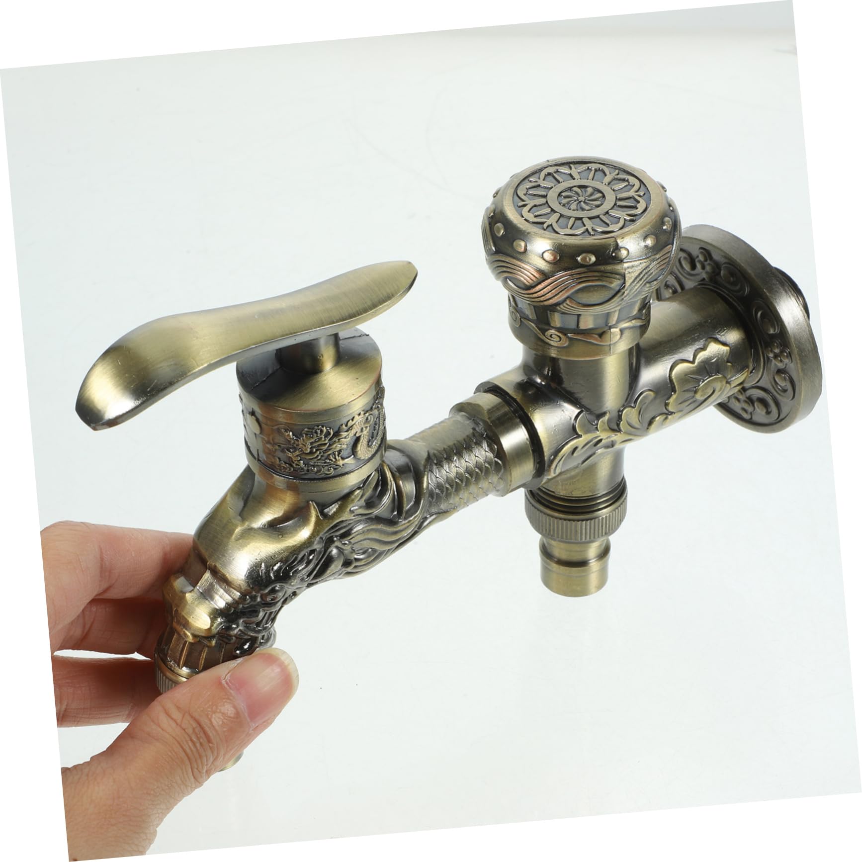 Rubinetto Doppio Giardino in Lega di Zinco 2 Uscite Design Antico e Vintage per Pulizia, Apertura e Chiusura Facile per Lavaggio e Lavabo