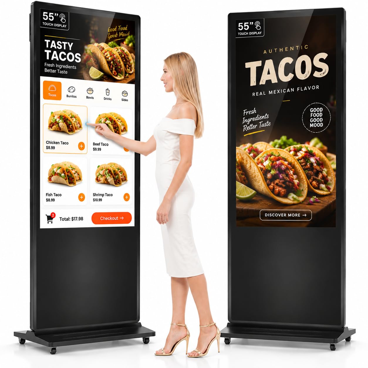 HARZHI 55 Inch Digital Signage Kiosk, 4K Touchscreen Floor Standing Advertising Display with IPS LCD Screen, Android OS and Auto Media Player