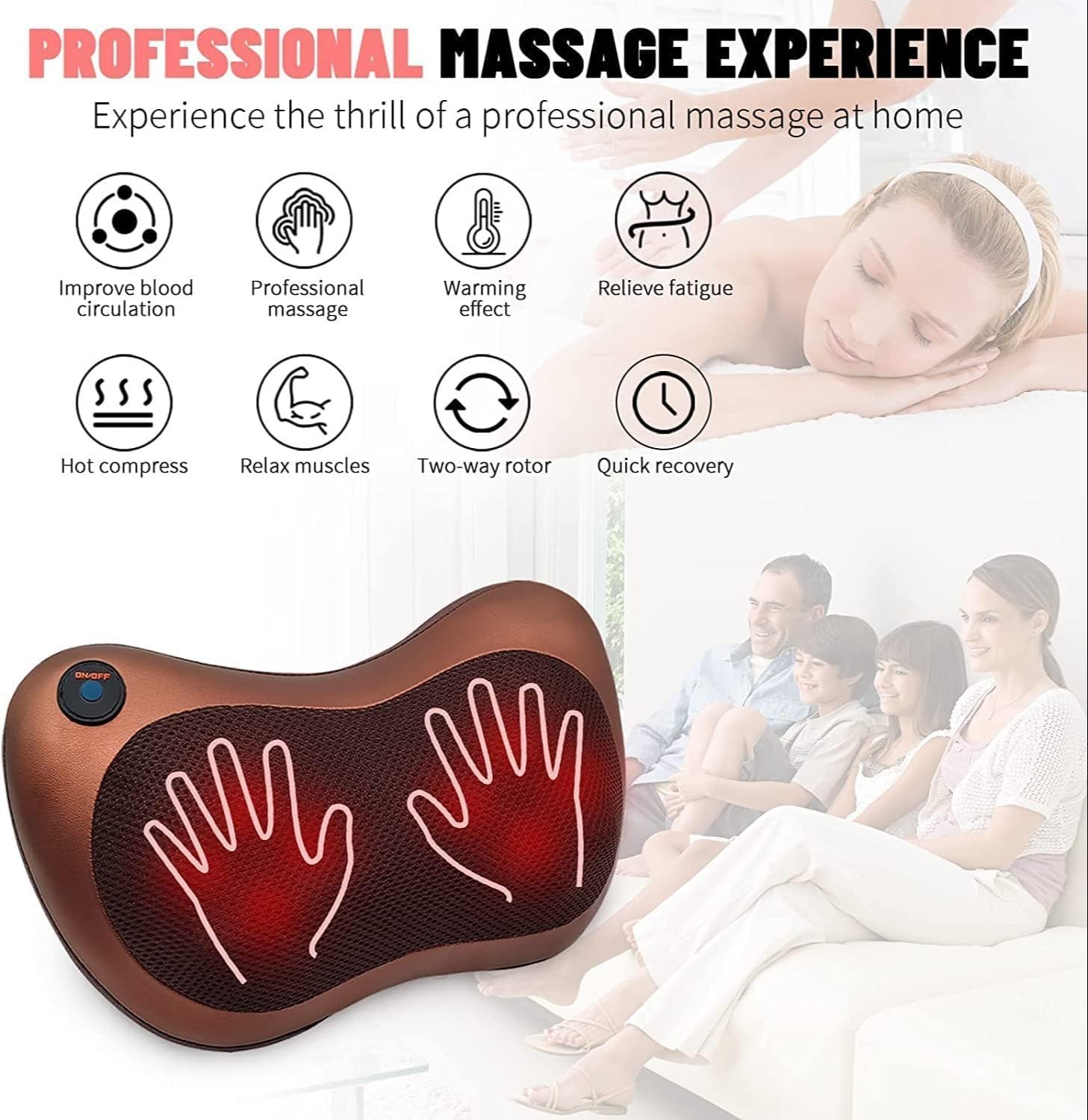 DEVU Enterprise Shiatsu Back & Neck Massager with Heat | Deep Tissue Electric Massage Pillow for Pain Relief – Home, Car & Office Use - Image 4 thumbnail