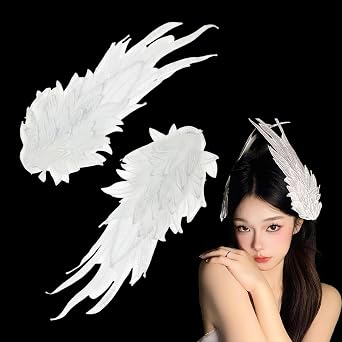 White Angel Wing Hair Clips Lolita Embroidery Feather Fly-Wing Hairpin for Women Girl Bride Halloween Cosplay Wedding Birthday Party Stage Performance Headwear