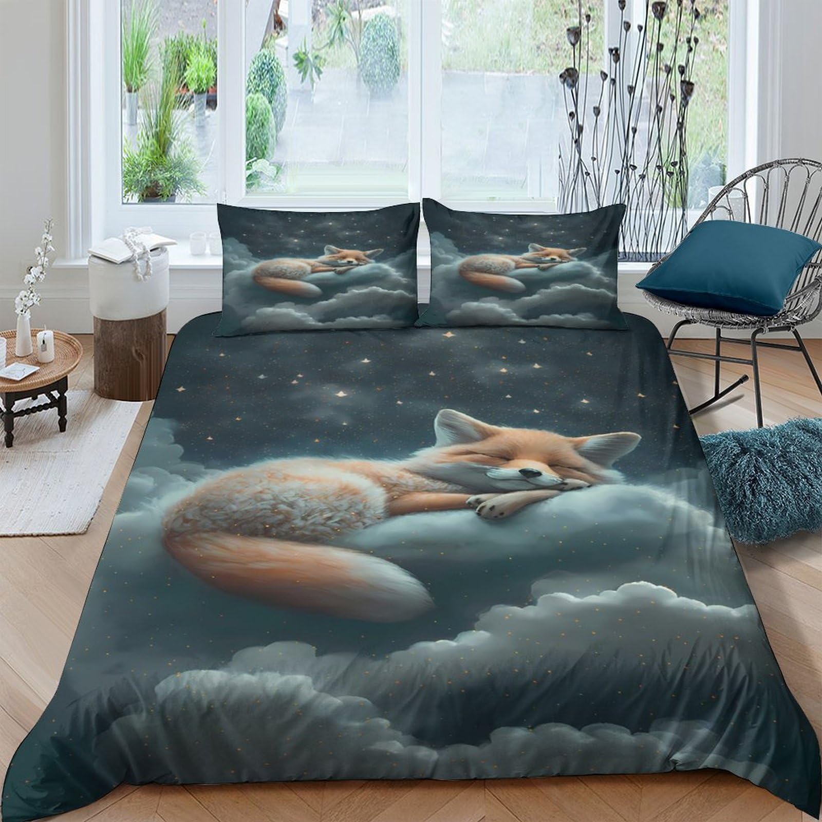 Ctjqhvkz Style-9 3D Printed Dreamy Fox Fitted Sheet Microfiber Soft Non-Slip Cloud Mattress Cover For Bedroom Guest Room Decor Single（135X200cm）