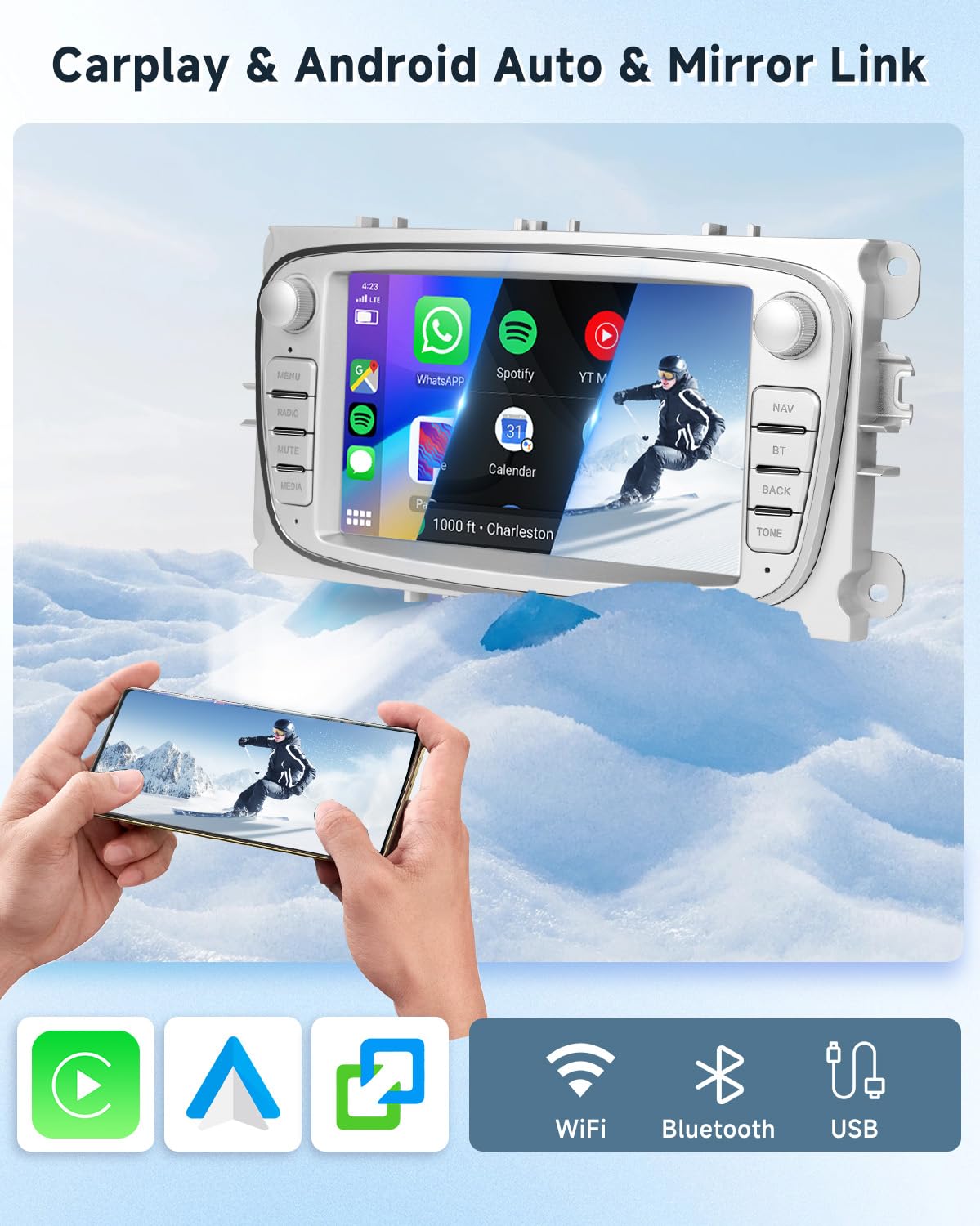 2G + 64G do Ford Focus II S-Max Mondeo Galaxy Il C-Max Android radio samochodowe z systemem Android z bezprzewodowym Carplay Android Auto Navi GPS Mirror Link Bluetooth FM/RDS Radio WiFi USB + kamera