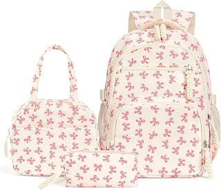 Coquette Bow Backpack - Cute Kawaii Backpack Set Aesthetic Daypack Coquette Rucksack (A01 Bow Pink)