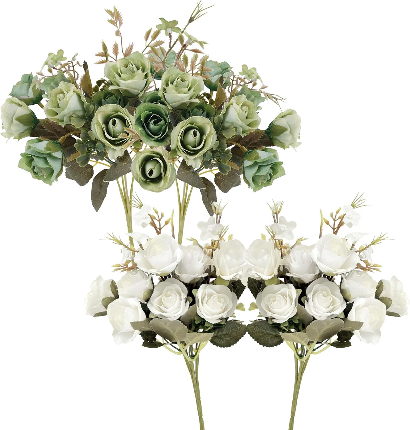 5 Stems 10 Heads Artificial Flowers Mini Roses with Leaf Bridal Bouquets for Wedding Centerpieces Indoor Home Table Decoration(4 Pack, Blue)