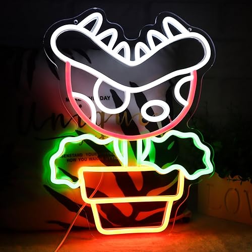 Miniatura 3 de Letrero de neón LED de flor de piraña para juego de Mario para dormitorio, sala de juegos, habitación de niños, cueva de hombre, regalos de fiesta