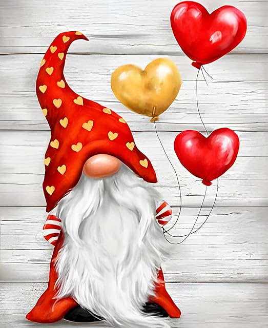 EOBROMD Gnome Diamond Painting Kits, 5D Diamond Painting Gnome Valentine Diamond Art Kits for Adults Round Diamonds Valentine Picture Diamond Embroidery Kits Diamond Painting for Home Decor 12x16inch