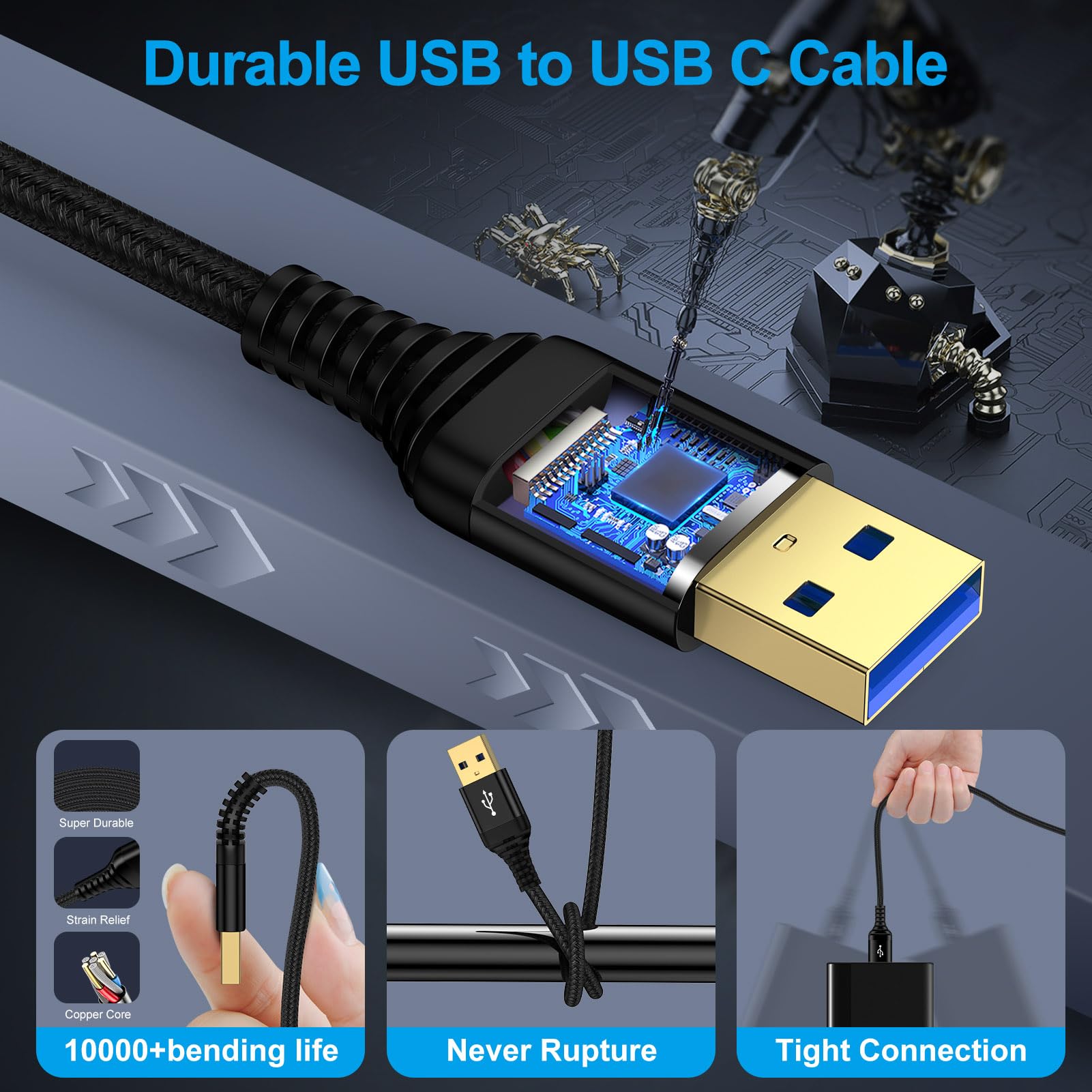 Cavo da USB a USB, cavo USB 3.0 ad alta velocità, da maschio a maschio, cavo da USB A a USBA, cavo di trasferimento dati su entrambi i lati da tipo A ad A, per hard driver esterni, dispositivo di
