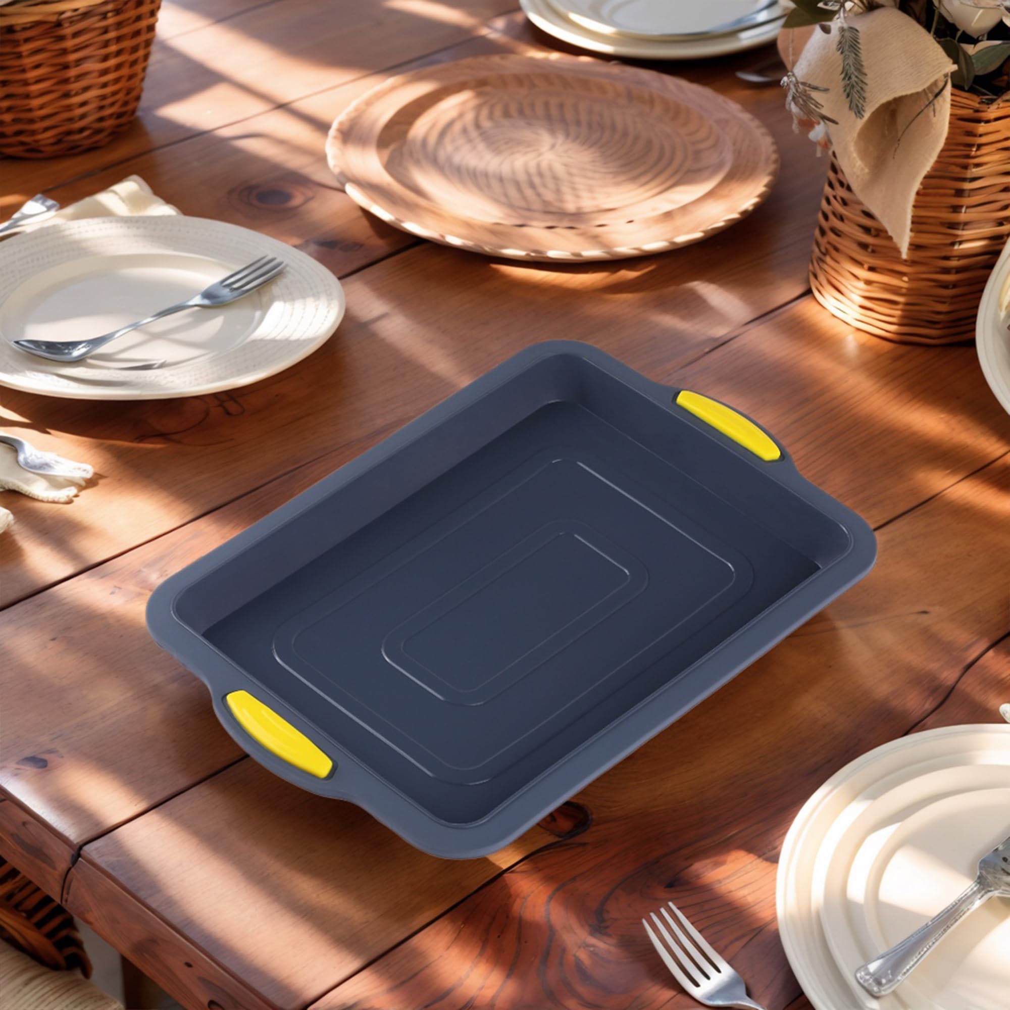 3 paquetes de moldes antiadherentes de silicona para hornear, fáciles de liberar, resistentes al calor, para hornear pasteles, tartas de queso, 13.4 x 13.4 x 1 pulgadas, color amarillo