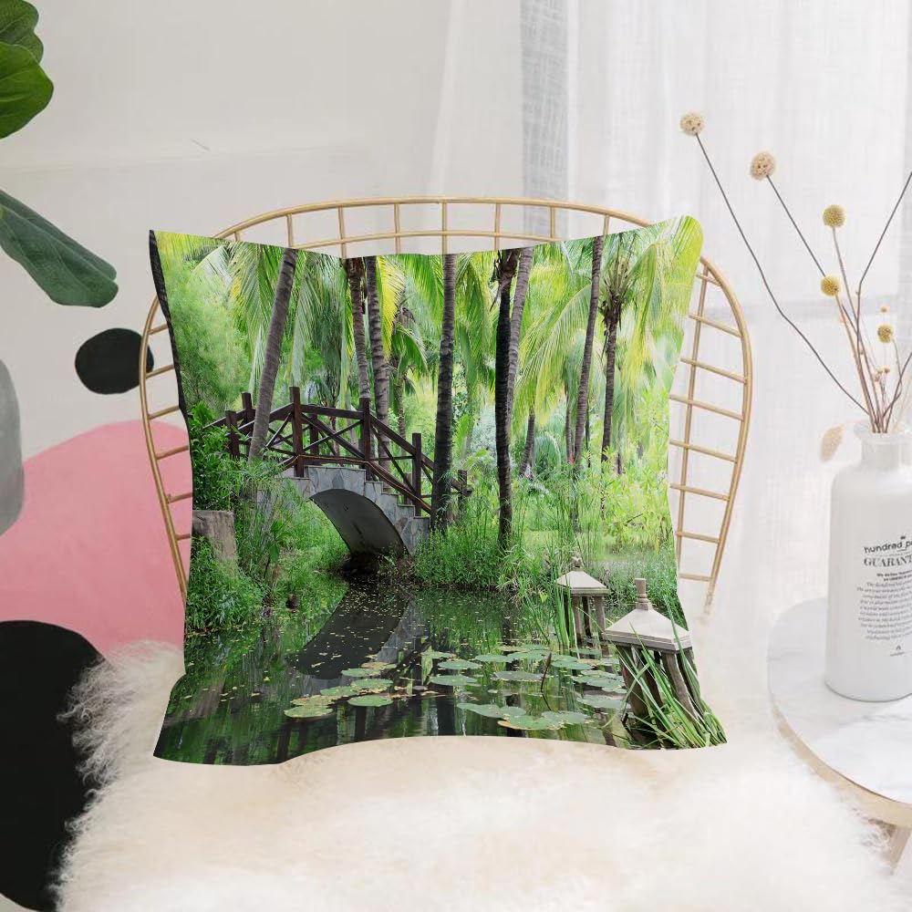 HYMSXW Cushion Cover,Throw Pillow Case Home Decorative for Living Room Bedroom Sofa Chair 20X20 Inch,Zen garden, lush landscape in palms and bushes of South China,Pillowcase 50X50cm