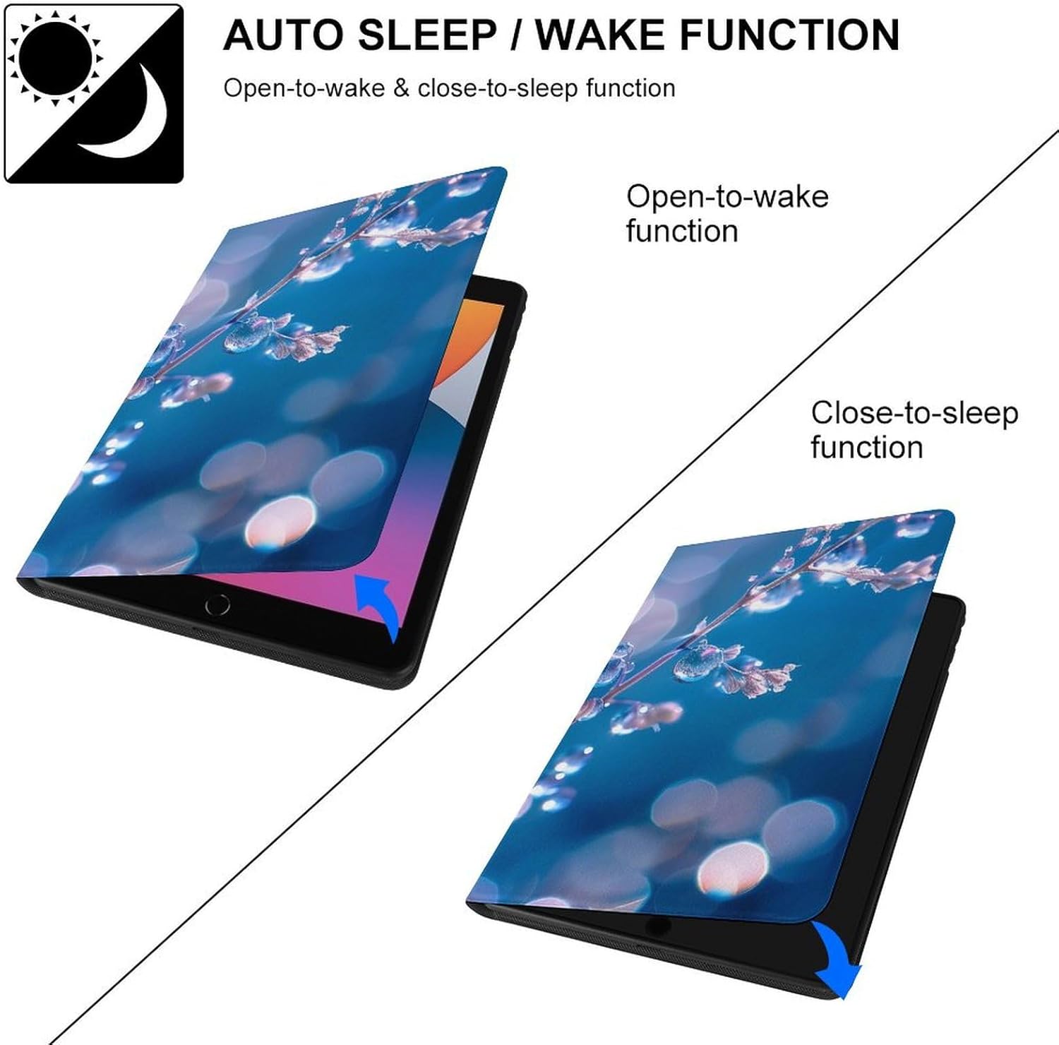 Water Droplets Blue Background Printed Case Trifold Stand Protective Cover Compatible with ipad 2019/2020/2021(10.2in)