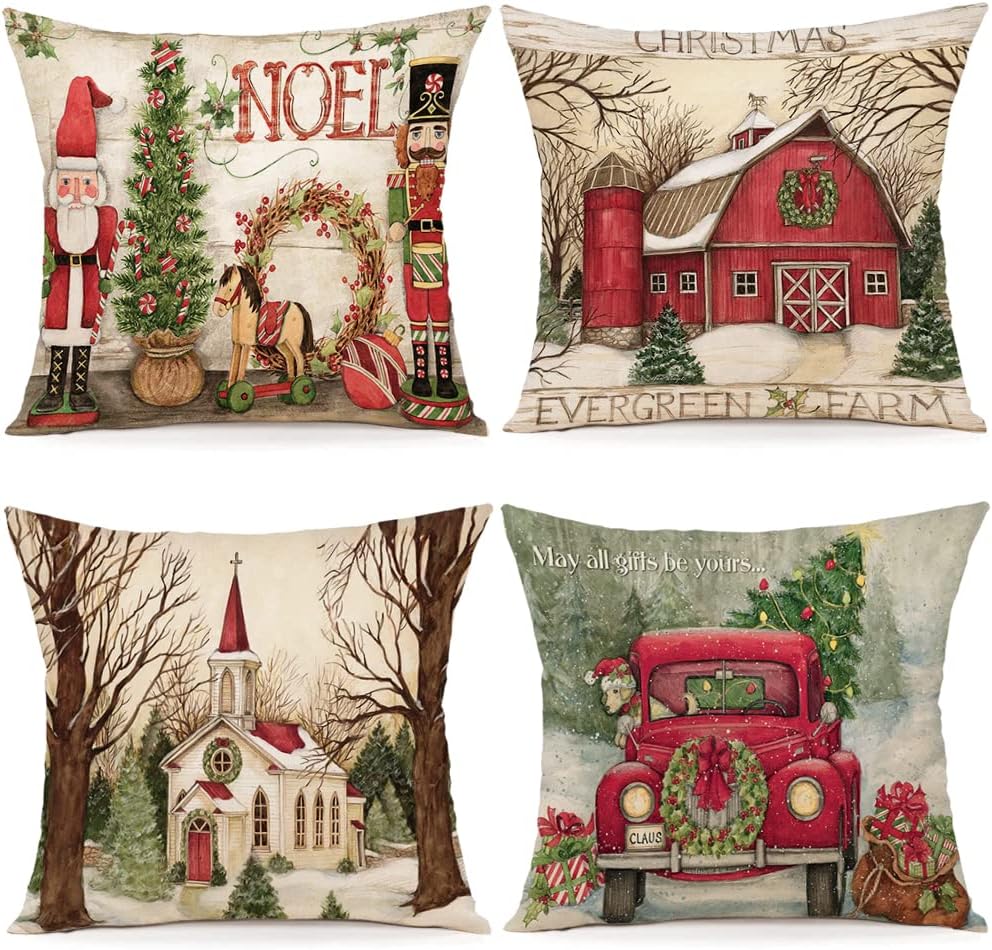 4 Weihnachtskissen Bezüge 45x45cm - Festliche Sofa-Deko