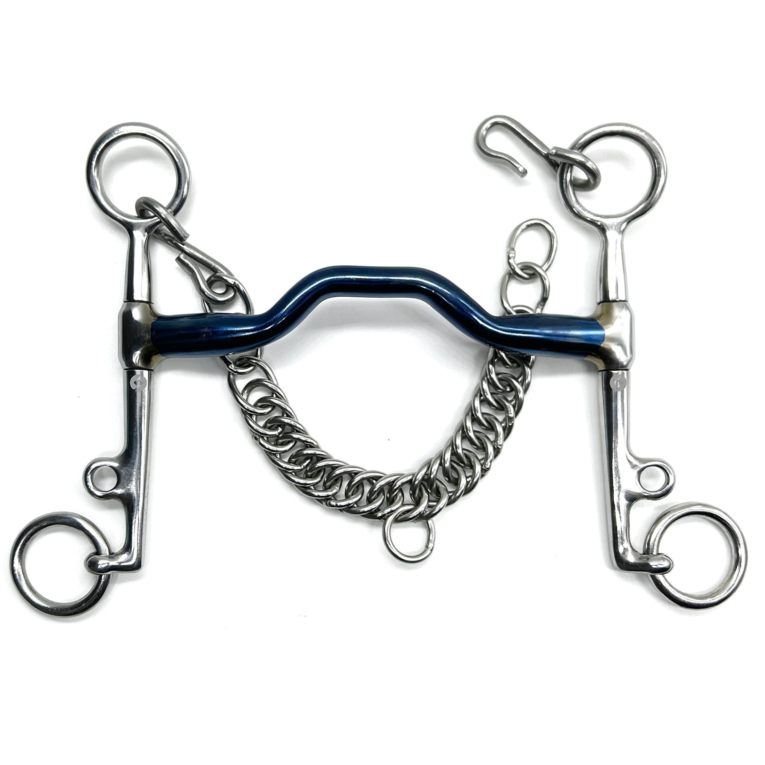 Ported Weymouth Pelham Blue Sweet Iron Horse Bit Snaffle Hook and Chain (6")