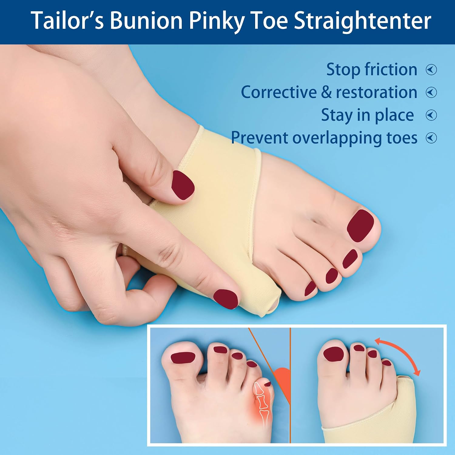 Tailors Bunion Sock 1Pair (Beige-M/L) Bunionette Sleeves Built-in Gel Pads Silicone Cover Guard With Non-slip Strap to Prevented Bunion Pinky Toe Pain, Treatment Bunionette,Overlapping toe