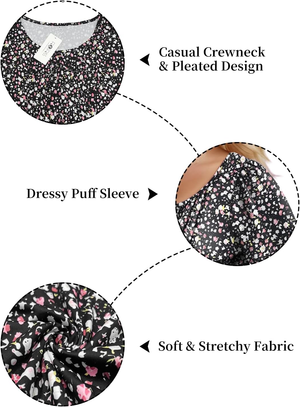 ROSRISS Womens Plus-Size Tops Puff Long Sleeve T Shirts Dressy Flowy Pleated Tunics Cute Casual Crew Neck Blouses XL-5XL - Image 4