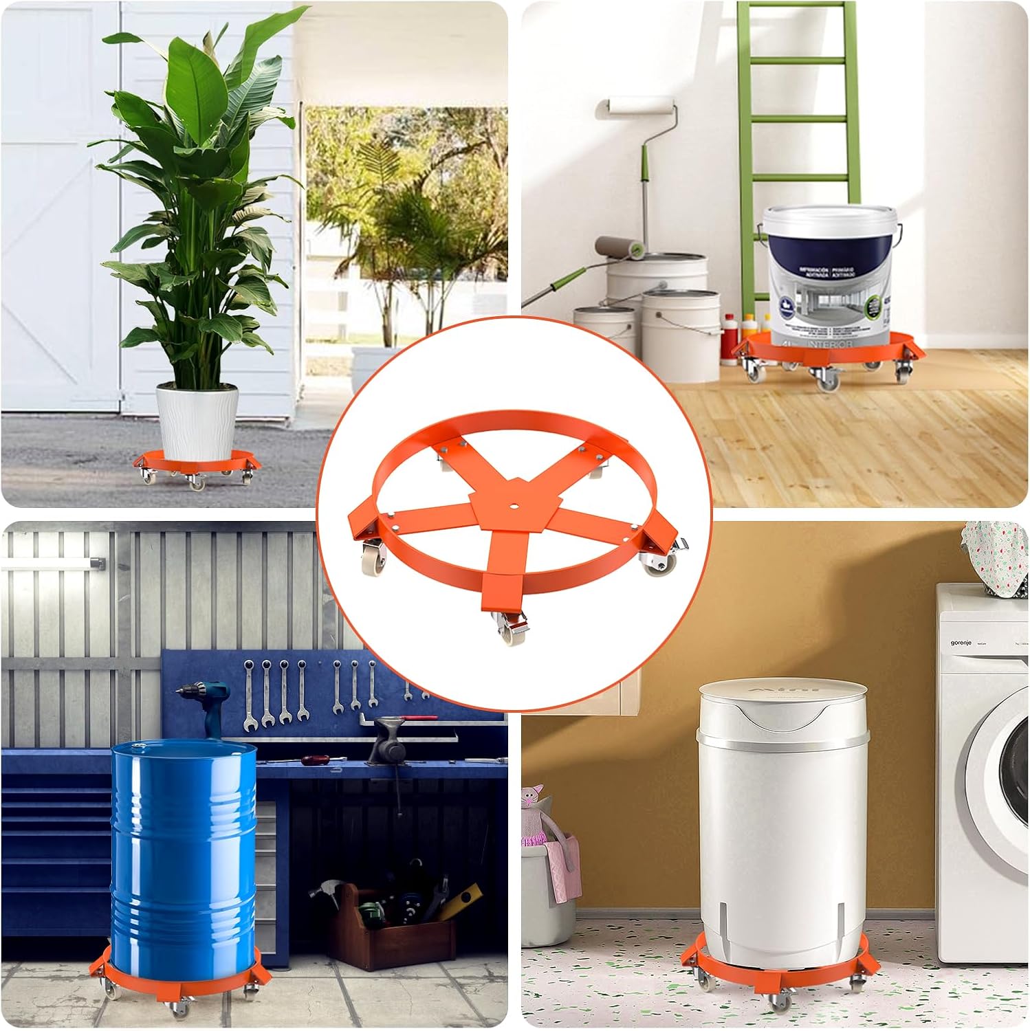 55 Gallon Drum Dolly, 1,250 Pound Capacity Barrel Dolly with Steel Frame 5 Swivel Casters Wheel, Barrel Cart with Brake for Warehouse Drum Handling, 1 Pack