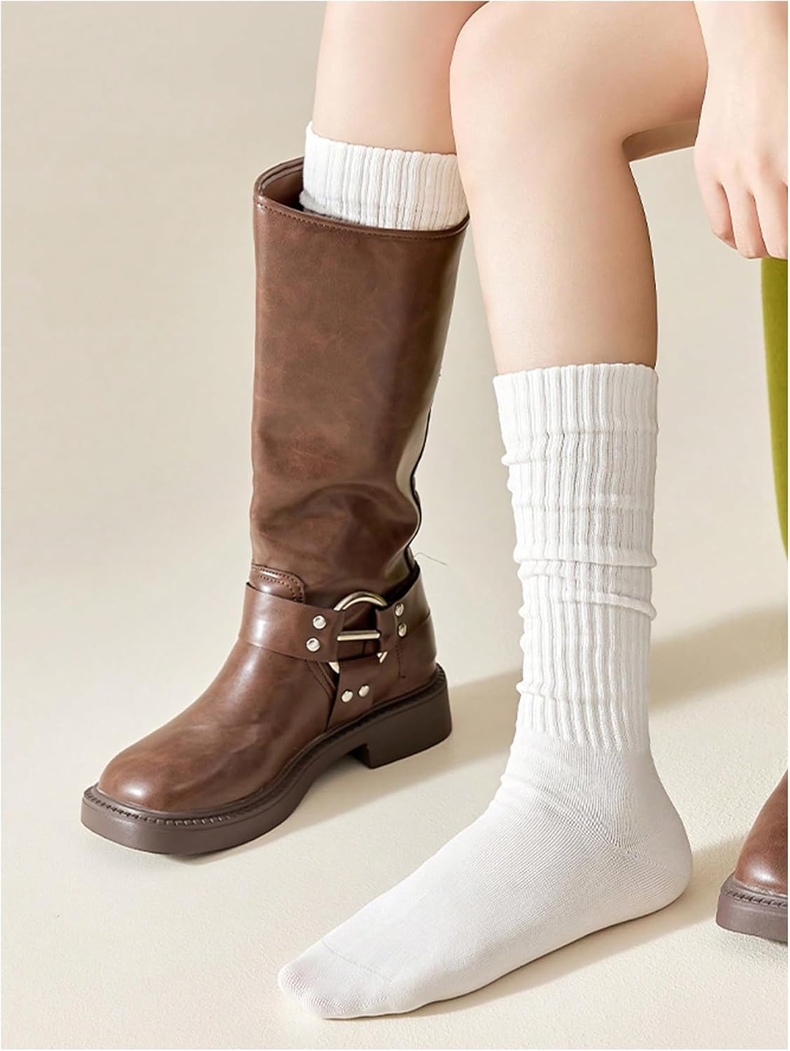 Women's 2 Pairs Y2K Boot Socks Ribbed Knit Knee High Socks Comfy Long Leg Warmers - Image 5