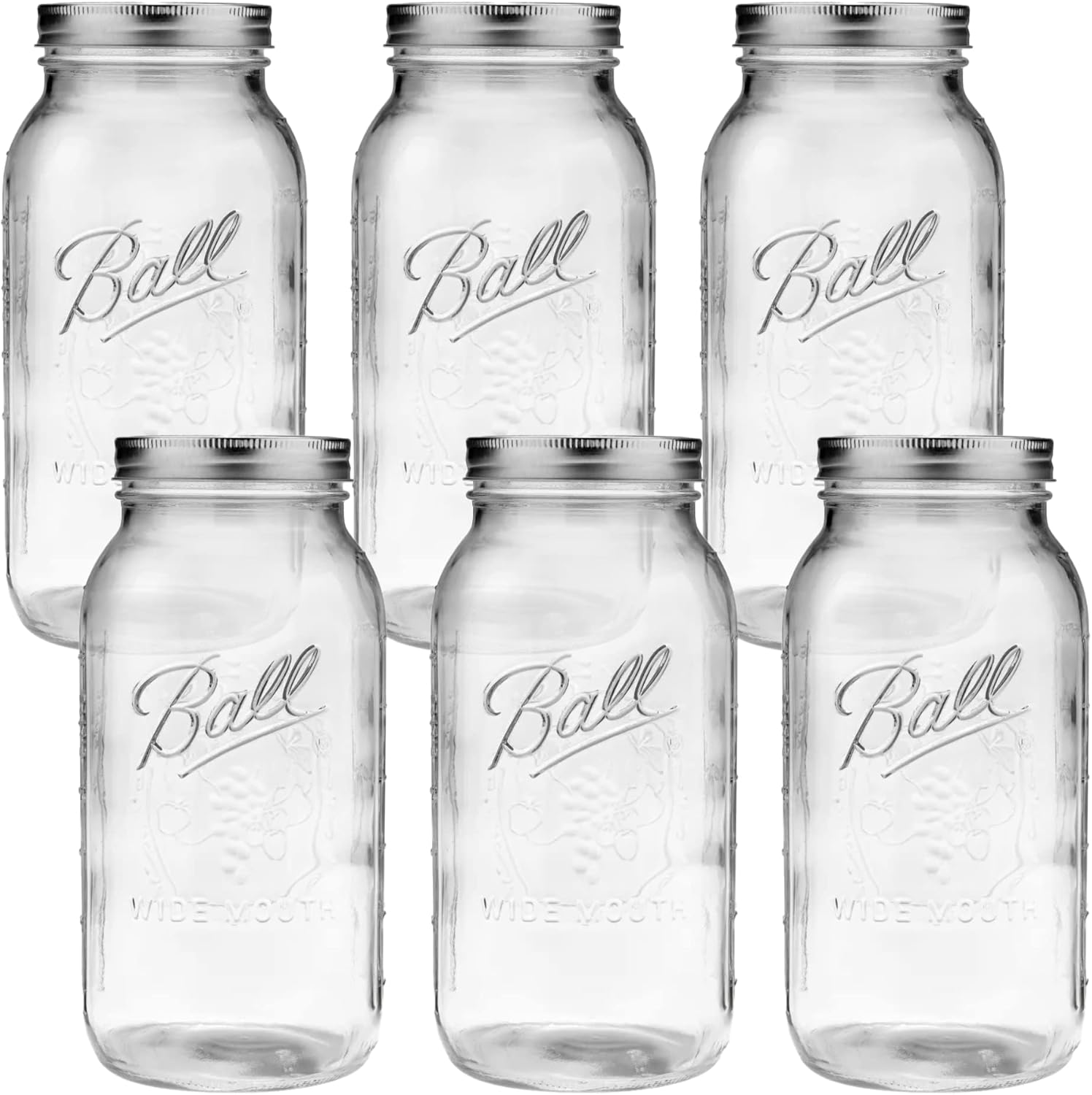 WOODRIVER Wide Mouth Mason Jars 64 oz Half Gallon Mason Jars with Lids and Bands. Jars for Canning, Fermenting, Pickling, Storing. Large Mason Jars. Made in USA (6)