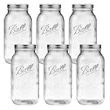 WOODRIVER Wide Mouth Mason Jars 64 oz Half Gallon Mason Jars with Lids and Bands. Jars for Canning, Fermenting, Pickling, Storing. Large Mason Jars. Made in USA (6)