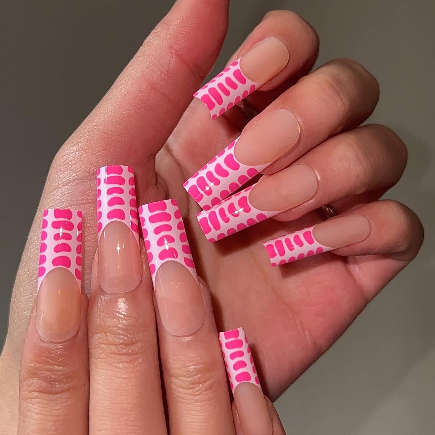 BABALAL French Tip Press on Nails Pink Fake Nails Square