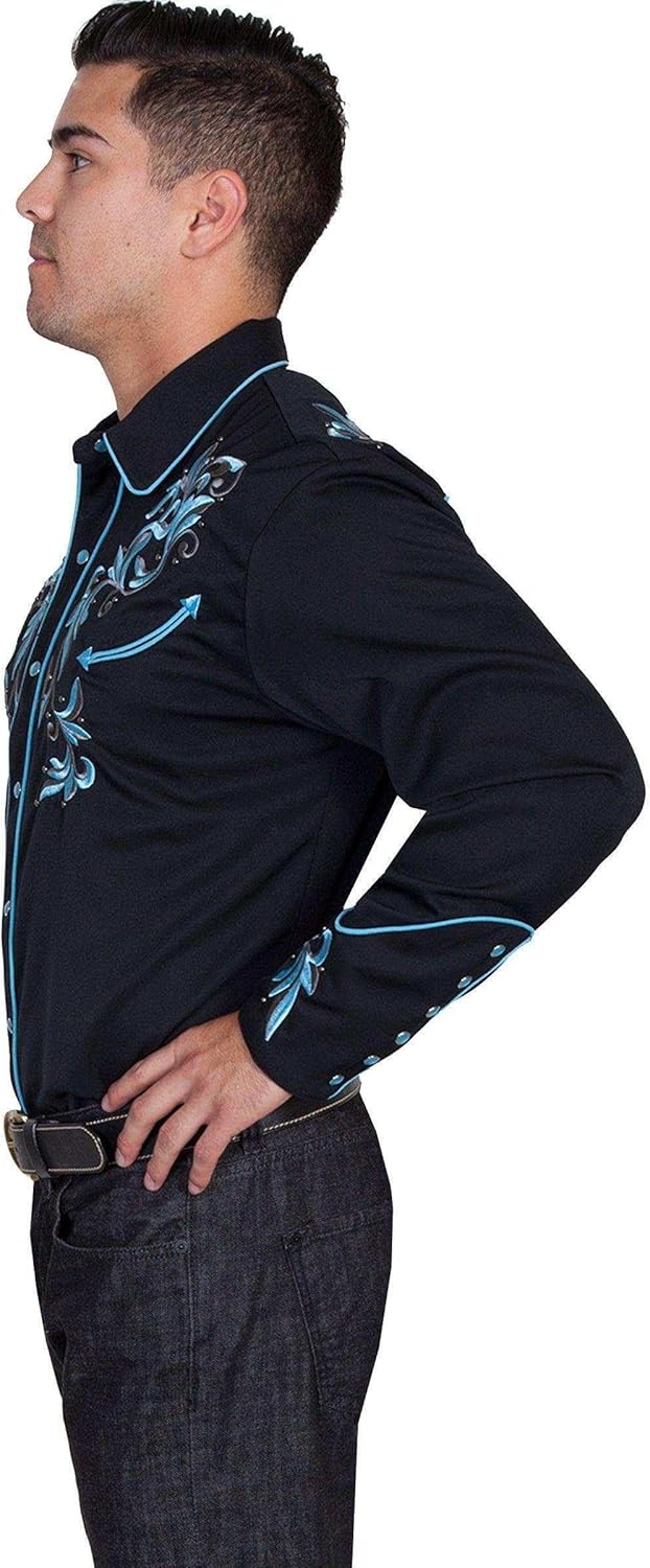 Scully Black Embroidered Men's Long Sleeve Snap Front Shirt P-844