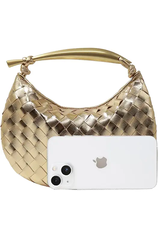 FEOFFS Woven Leather Hobe Dumpling Bag Dinner Handbag...