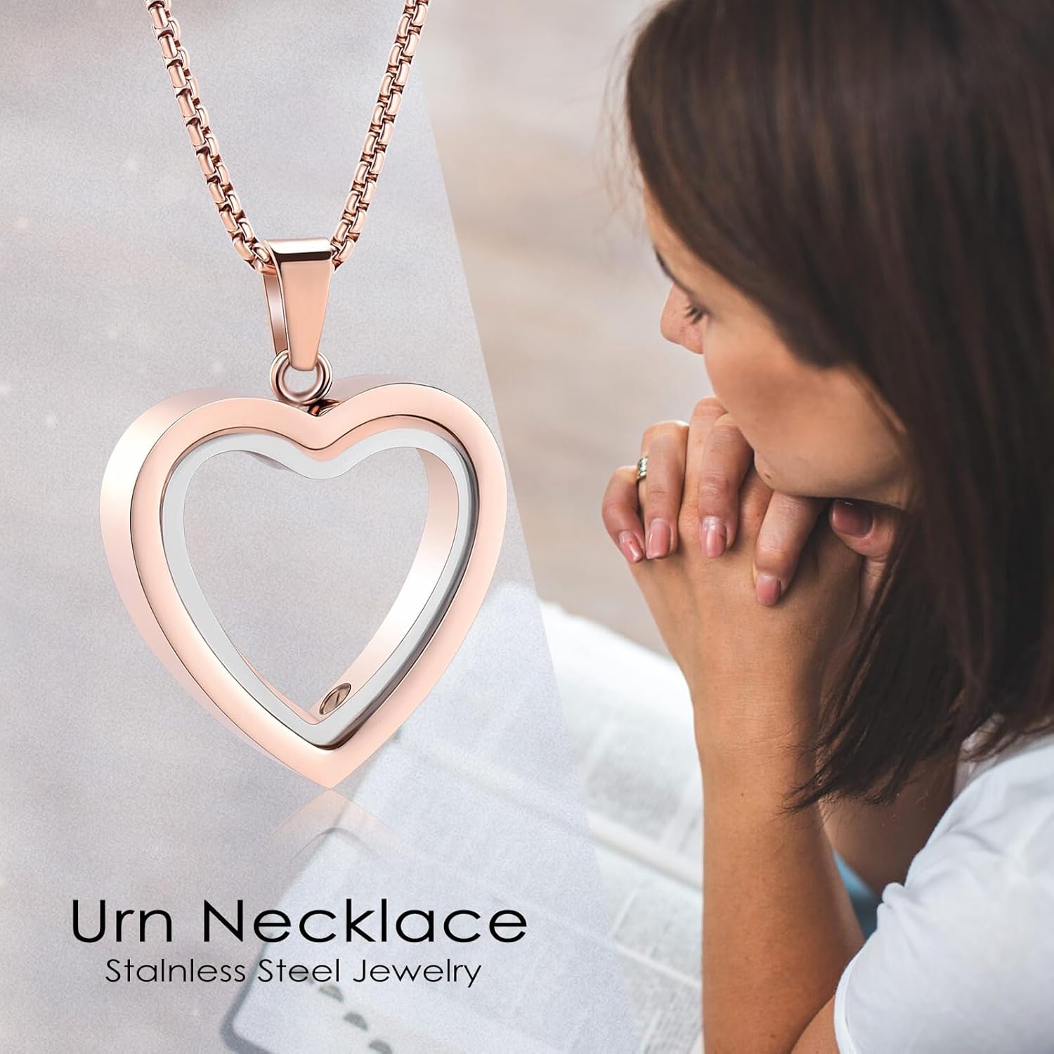 Cremation Jewelry Glass Urn Necklace for Ashes Heart Stainless Steel Ashes Pendant for Women Men Keepsake for Jewelry Memorial Lockets for Ashes - Image 3