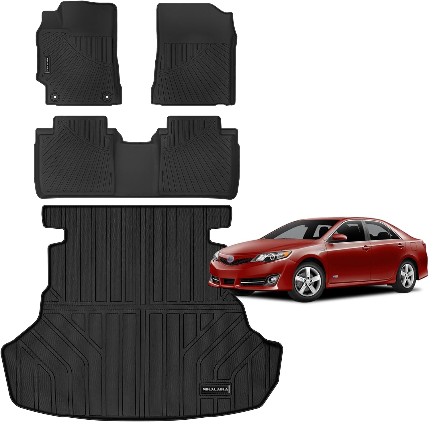 Floor Mat & Cargo Liners for 2012-2017 Toyota Camry (Fit for Hybrid) All Weather Protection TPE Rubber Full Set Floor Liners & Trunk Mat 2017 Camry Accessories