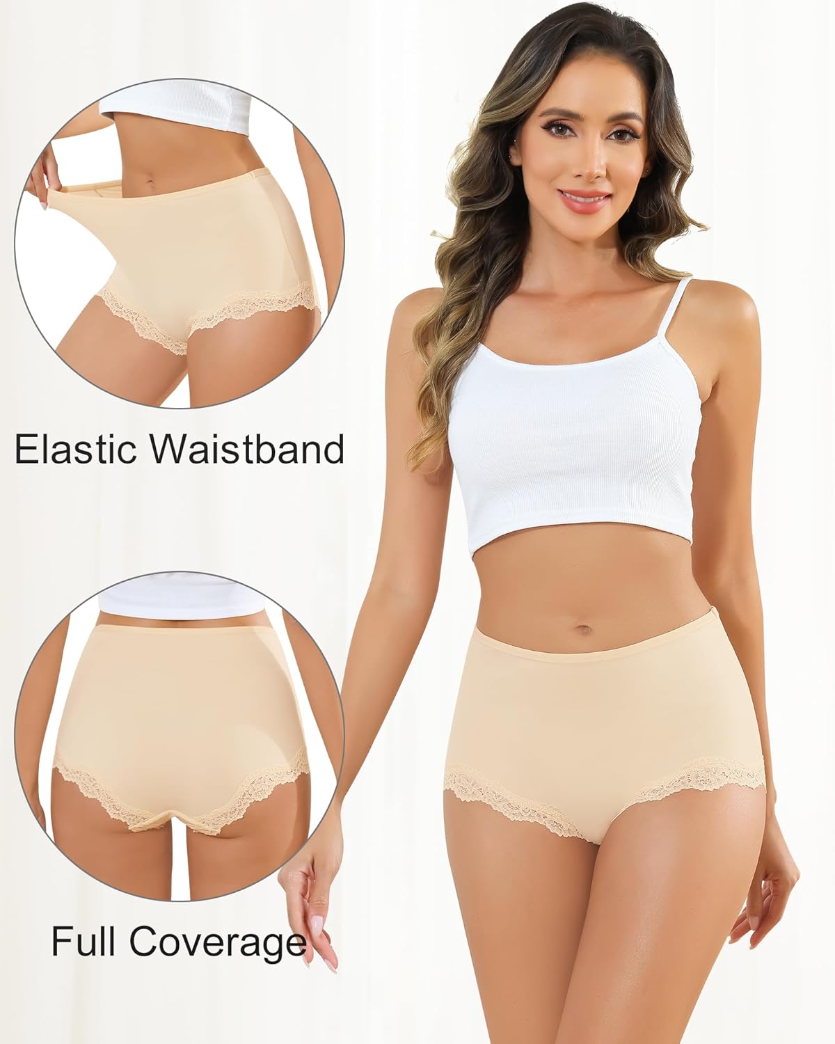 LEVAO Boy Shorts Underwear for Women Lace Full Covreage Boxer Briefs Pantie 5 Pack S-XL - Image 2