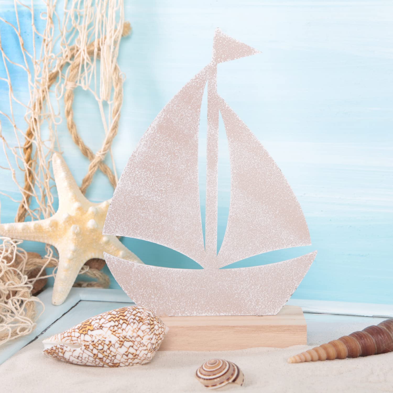 Logbuch-Verlag Set di decorazioni per pesci – 2 figure di pesce in metallo e legno da appoggiare – decorazione mare acqua argento marrone 18 – 29 cm