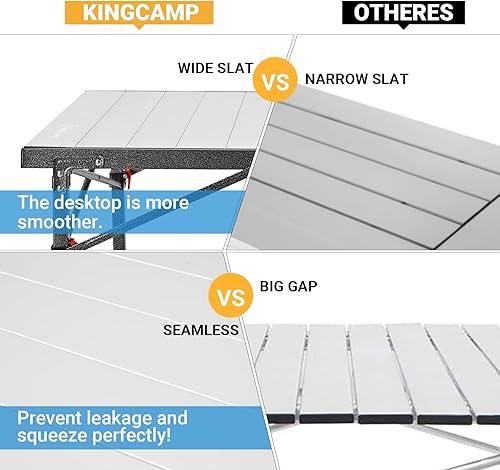 Miniatura 5 de KingCamp Mesa de camping plegable de aluminio, mesa de campamento portátil enrollable para viajes, jardín, picnic, caravana, fiesta, barbacoa,