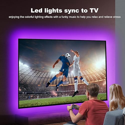 Vista 26 de DAYBETTER Luces LED para TV, tira de luces LED de 9.8 pies para TV de 32 a 55 pulgadas, retroiluminación LED de TV RGB, sincronización de música