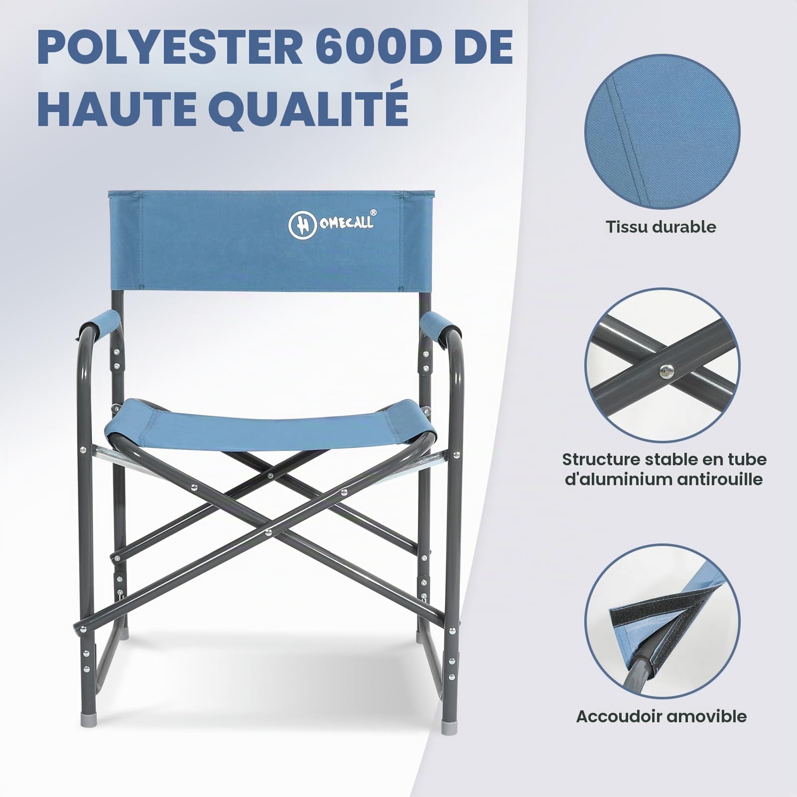 Homecall Chaise de camping pliable en aluminium avec dossier (Bleu)