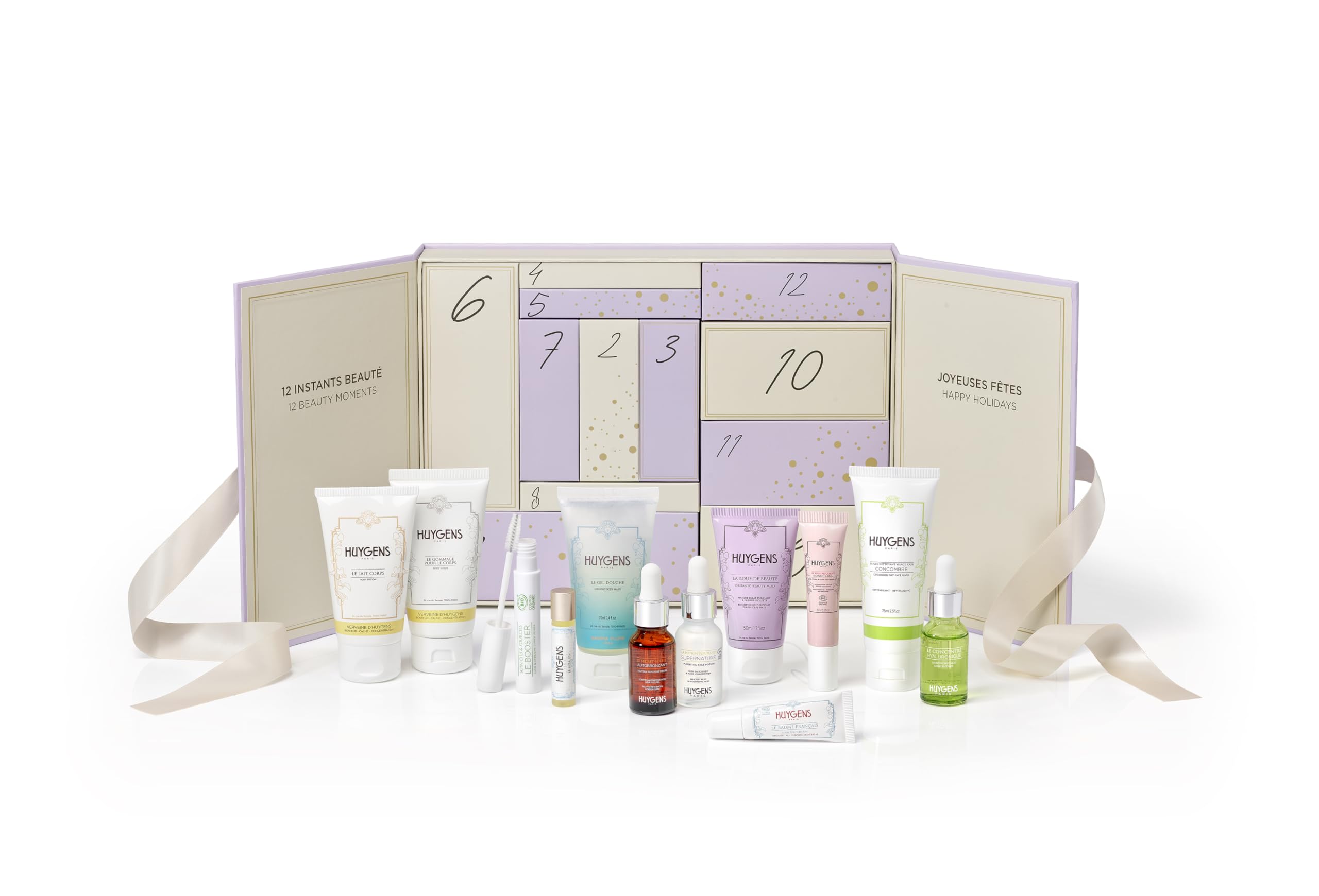 DERNIÈRES PIÈCES - HUYGENS Calendrier de l’Avent Beauté – 12 Surprises Soin Visage et Corps Bio & Vegan – Valeur 210€ – Fabriqué en France