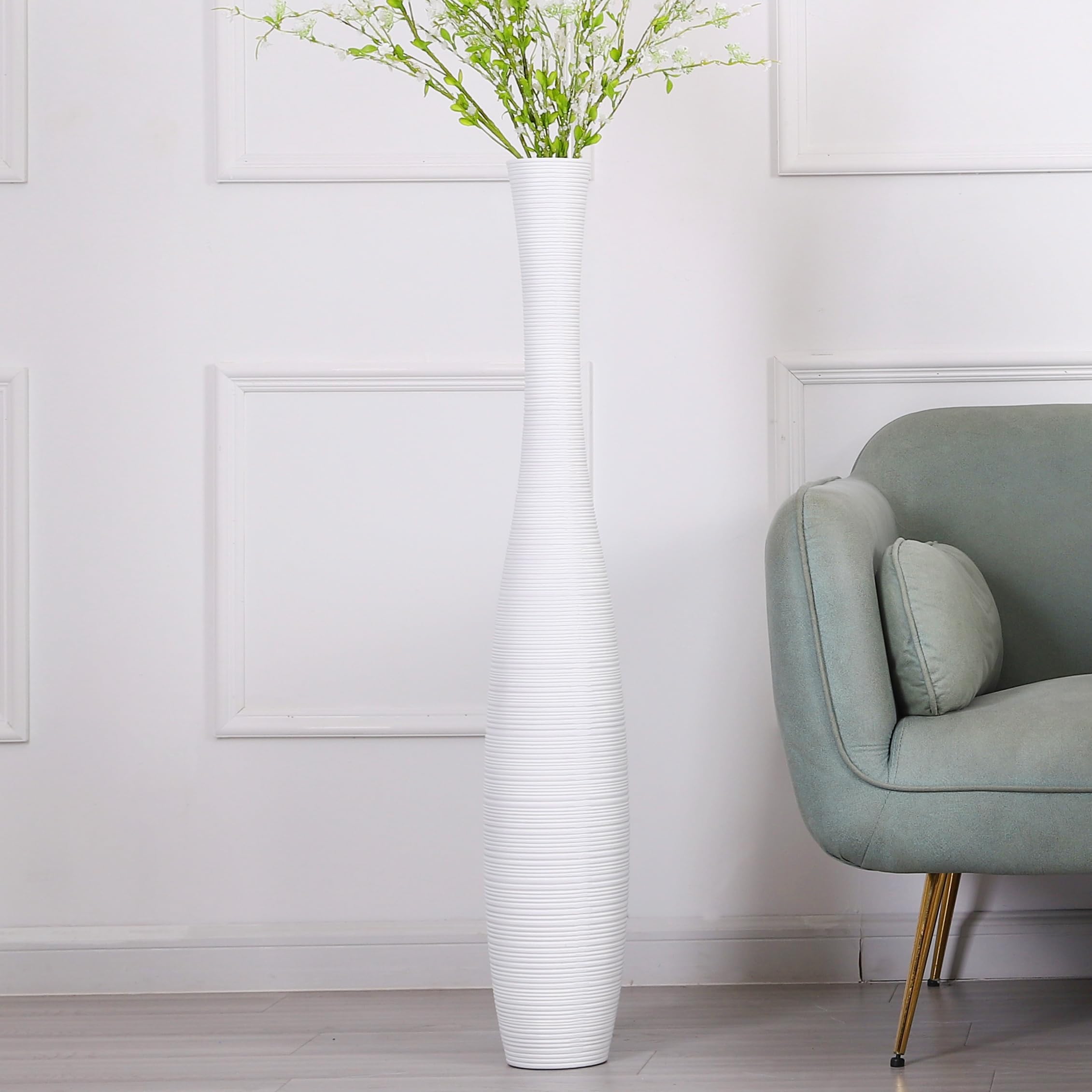 Leewadee White Decorative Tall Floor Vase For Living Room Decor, 105 Cm, Resin