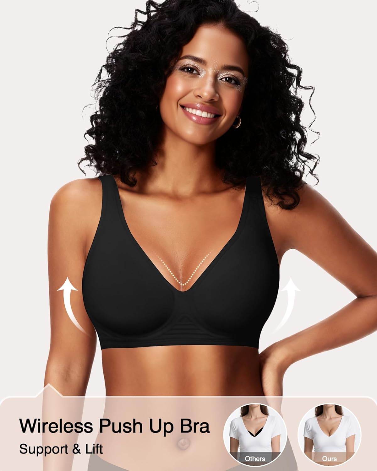 Womens Deep V Jelly Wireless Bras No Underwire Seamless Push Up Full Coverage Support Lift Plunge Tshirt Bralette - Image 3