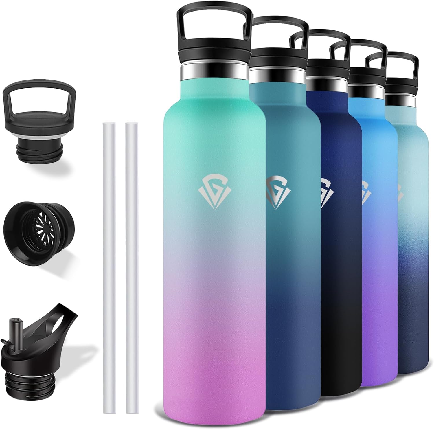 Grsta Thermos Flask, 1 Litre, Stainless Steel Drinking Bottle with Straw, BPA-Free, Leak-Proof, Double-Walled Vacuum Insulated, Water Bottle for Fitness, Camping, Hiking, Travel