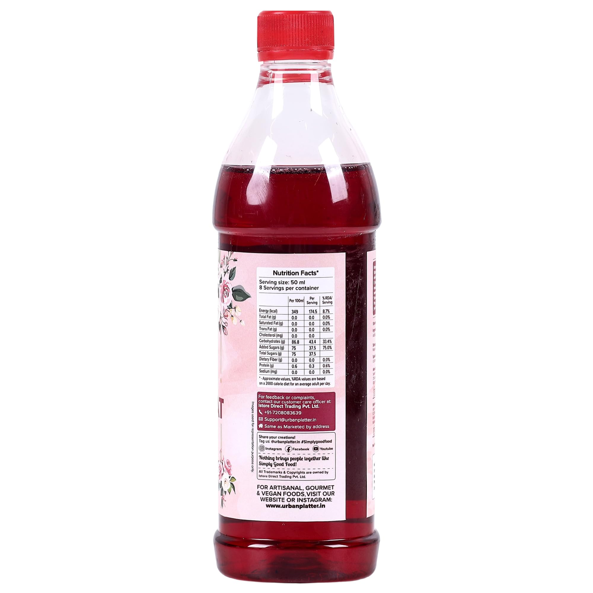 Urban Platter Rose Sharbat, 400ml (Natural Coolant | Handcrafted syrup in Small batches | Preservative-Free | No Added Colour) 2