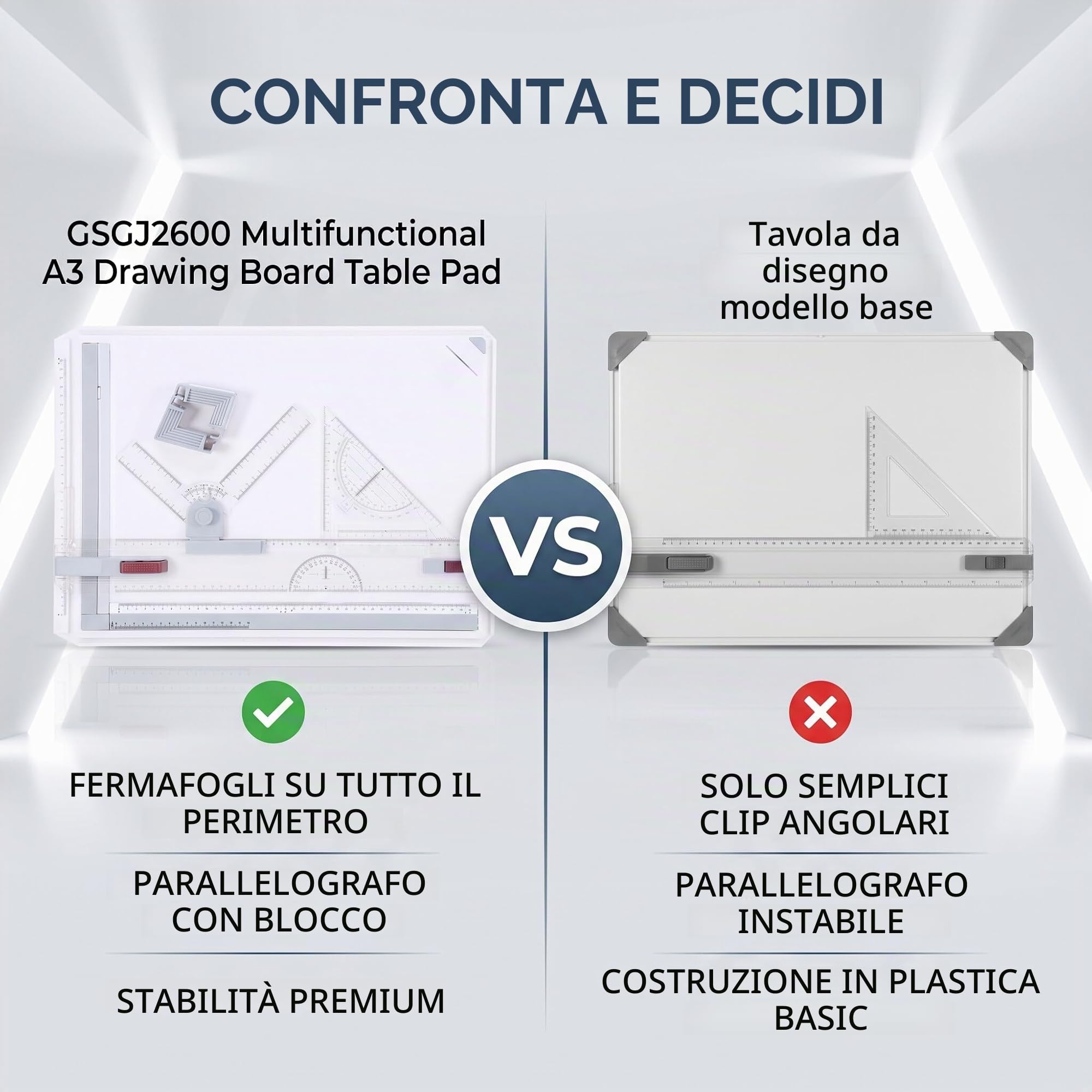 Ejoyous Blocco da Disegno a Forma di Scatola Luminosa A3, Tavolo da Disegno A3 Portatile Strumento da Tavolo Multifunzione con Accessori per Il Movimento Parallelo per Il Disegno Tecnico