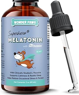 Wonder Paws Melatonin for Dogs – Pet Melatonin with L-Theanine (Suntheanine®) –Occasional Anxiety Relief for Dogs, Stress, Calming, Relaxation & Sleep Support – Liquid Dog Melatonin 2oz (60ml)