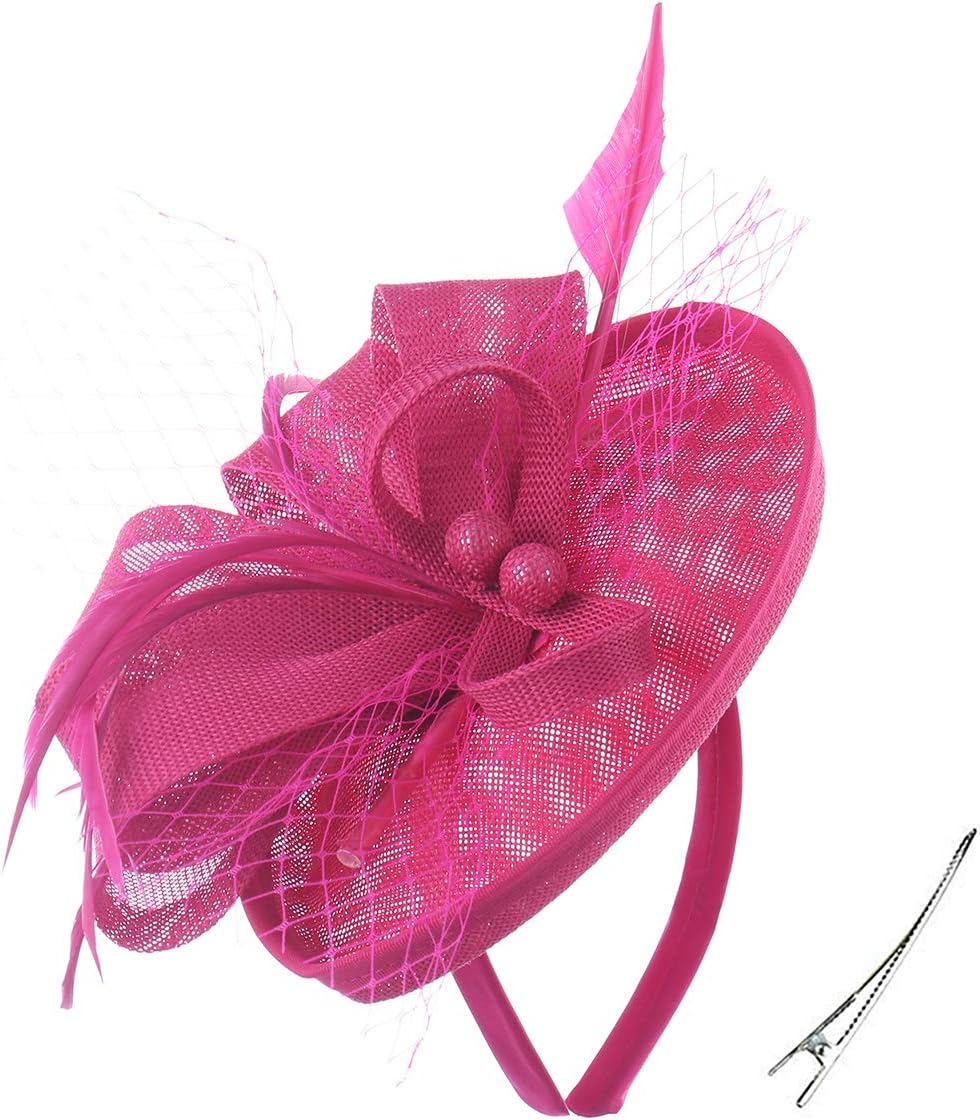 FELIZHOUSE Fascinator Hats Feather Satin Kentucky Derby Tea Party Hat Wedding Church Bridal Headwear for Women Girls