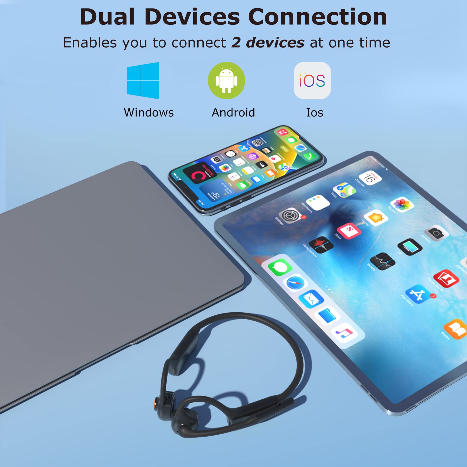 Open-Ear Cuffie Bluetooth 5.1 con Microfono, Pulsante Muto per Casa Ufficio | Open-Ear comfort, Connessione multipoint, Cancellazione del rumore Microfono, Non a conduzione ossea