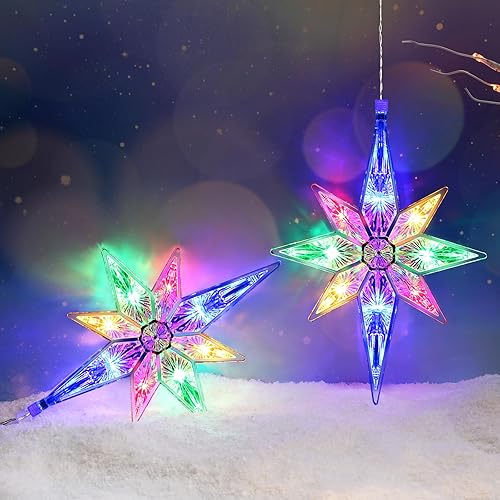 Miniatura 4 de Mudder Luces de estrella de Navidad de 10.8 pulgadas para ventana, decoración de árbol de estrella iluminada de plástico, estrellas colgantes