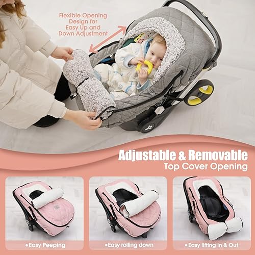 Miniatura 9 de ACRABROS Funda de asiento de coche para bebé toldo de invierno para niño y niña, con cremallera para recién nacido, ventana mirada, cálida,
